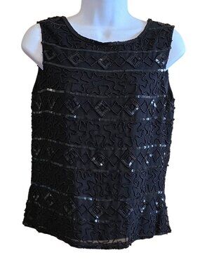 Jennifer Moore Black Beaded Sleeveless Top Sequin Glam bling elegant
